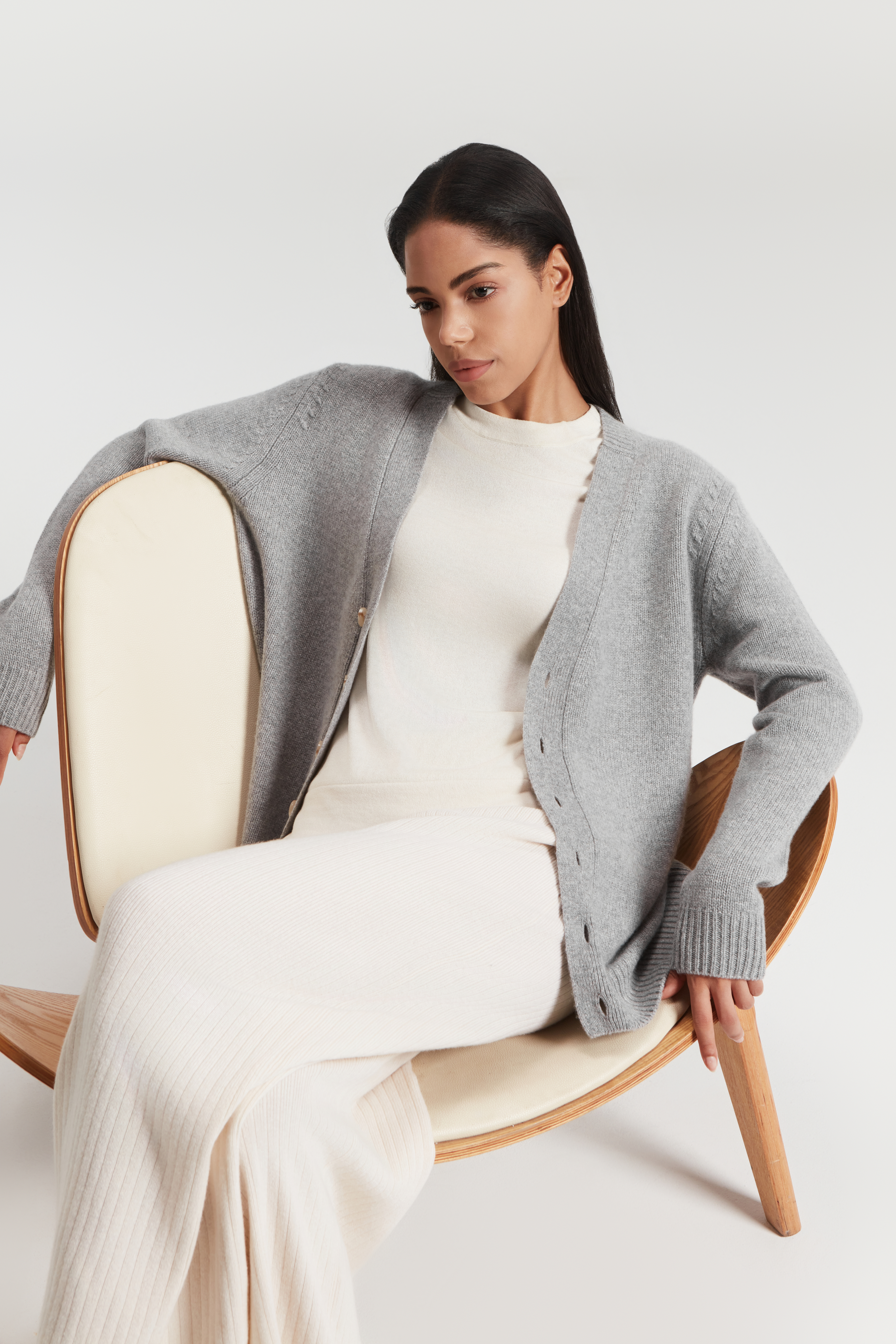 Женский чистый кашемир v Nece Grey Cardigan