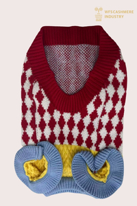 7GG Свитер с V-образным вырезом Argyle и цветными блоками | Опрятный трикотаж для домашних животных OEM