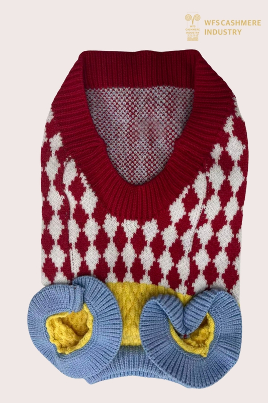 7GG Свитер с V-образным вырезом Argyle и цветными блоками | Опрятный трикотаж для домашних животных OEM
